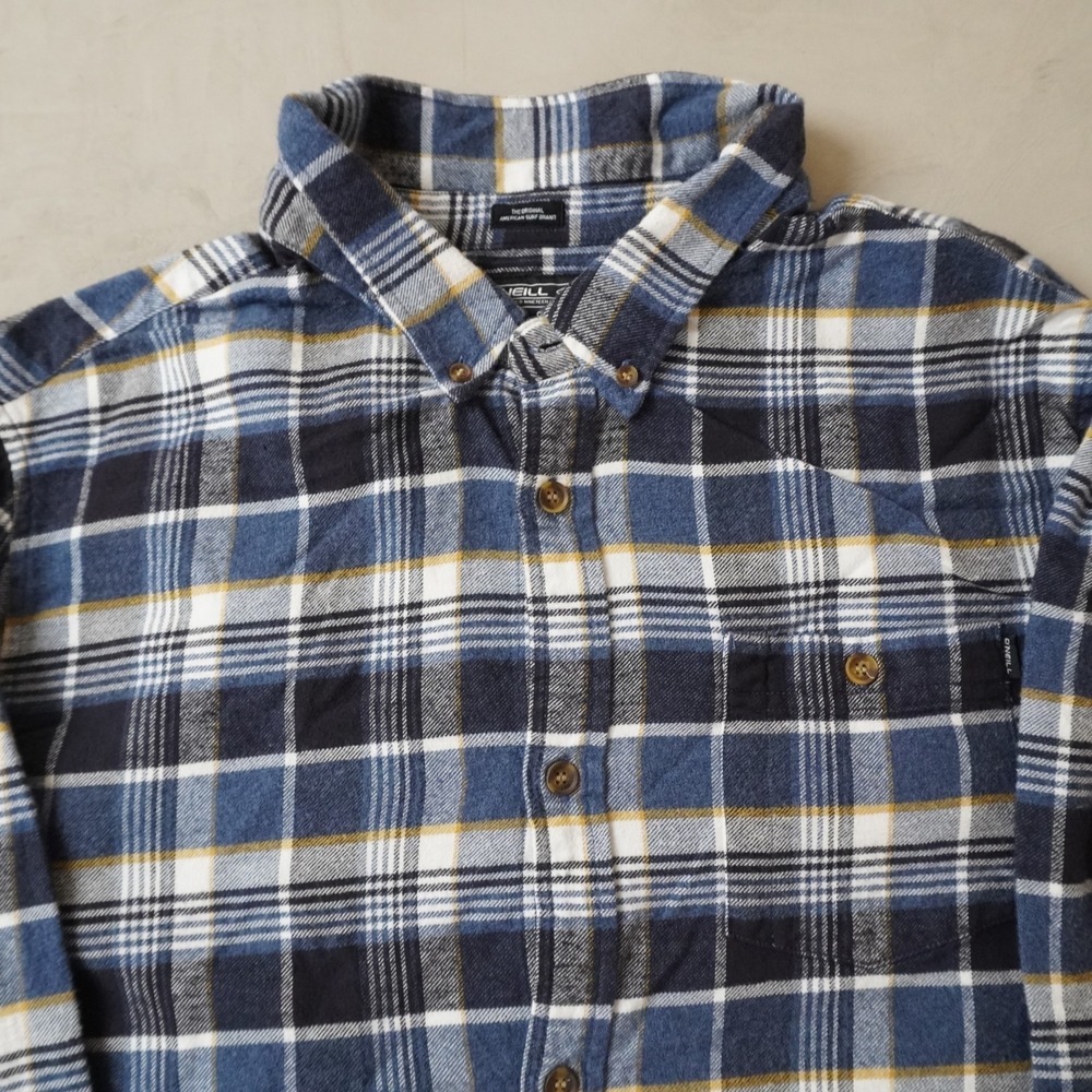 ONeill Flannel Shirt 2XL Mens Blue Plaid Classic Fit Y2K Surf Button Up Shirt - Picture 3 of 8